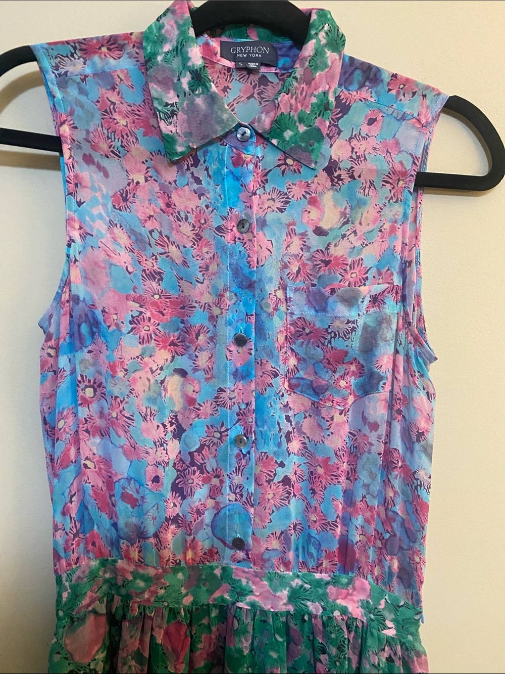 Gryphon Sleeveless Collared Mini Dress - Pink, Green & Blue Floral - Picture 4 of 10